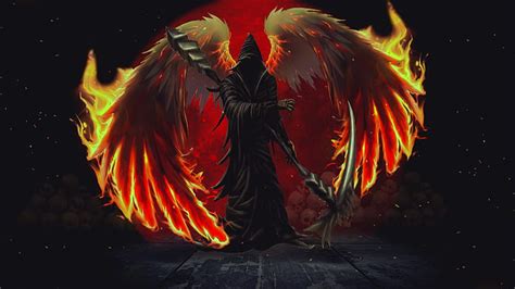 Hd Wallpaper Grim Reaper Red Moon Wings Skull Skull And Bones 4