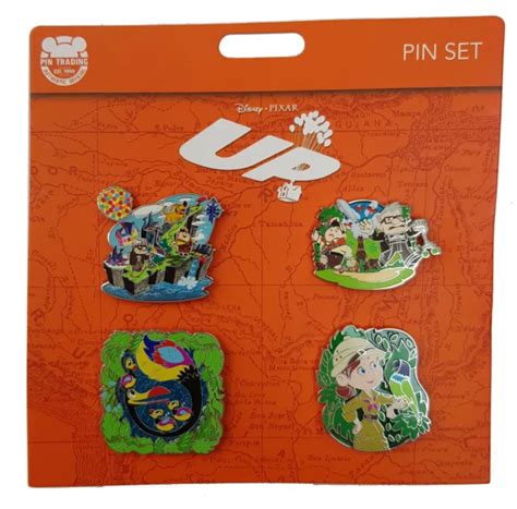 Disney Store World Parks Up Pixar 4 Pin Set Trading Badge Carl Ellie