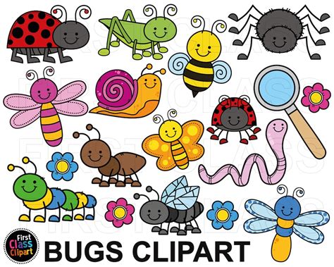 Cute Bugs Clipart Insects Spider Dragonfly Ant Fly Worm Bees Ladybug Caterpillar