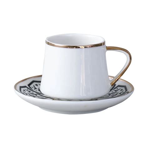 Turkish Coffee Cups With Gold Plated Espresso Porcelain Cup And Saucer