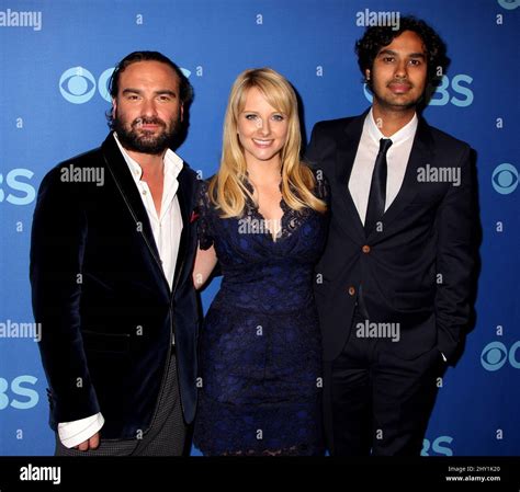 Johnny Galecki Melissa Rauch And Kunal Nayyar Attending The Cbs Upfront Presentation Held