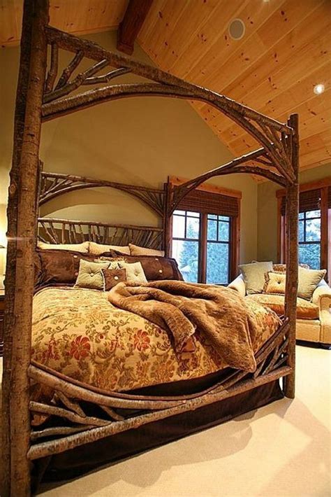 Warm And Inviting Rustic Log Beds Rustic Bedroom Design Farmhouse