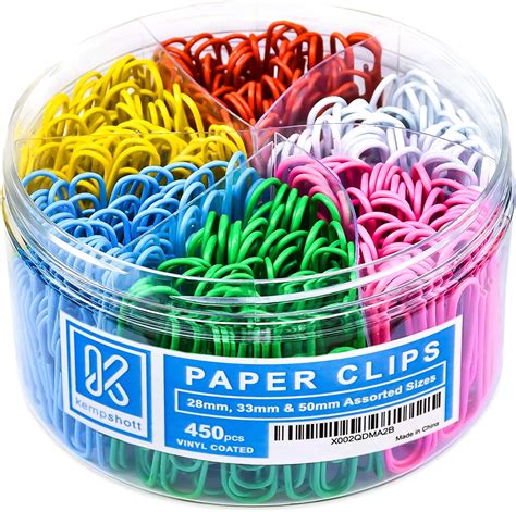 Kempshott 450 Color Paper Clips Assorted Sizes Small