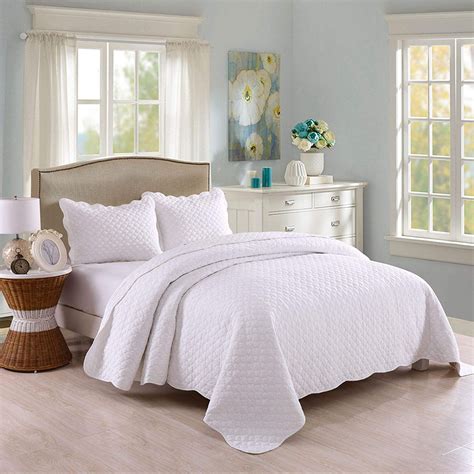 Marcielo 3 Piece 100 White Cotton Quilt Set Lightweight Bedspread Bed Coverlets Comforter Set