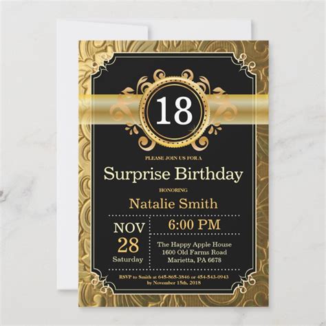 Surprise Th Birthday Invitation Black And Gold Zazzle Com