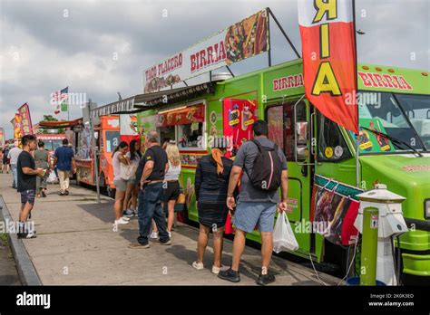 New Haven, CT, US-September 6, 2022: People line up for Mexican and
