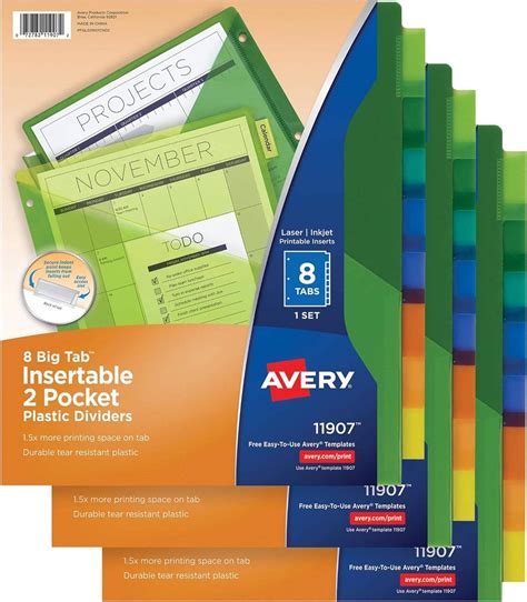 Avery Dividers For 3 Ring Binders 8 Tab Binder Dividers Two Pocket Plastic Binder Dividers