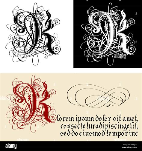 Letra Gótica Decorativa K Unicial Fraktur Caligrafía Vector Eps 8