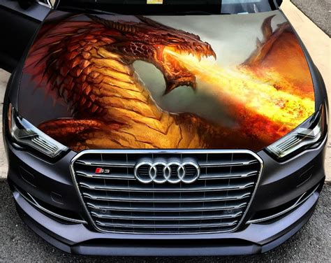 Vinyl Car Hood Wrap Full Color Graphics Decal Fantasy Dragon Fire Flame