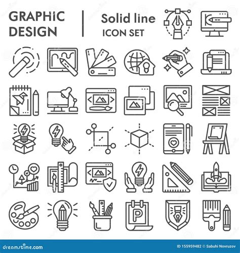 Graphic Design Line Icon Set Art Tools Symbols Collection Vector
