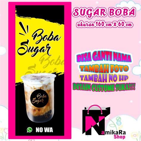 Jual Spanduk Banner Backdrop Sugar Boba Banner Minuman Sugar Boba