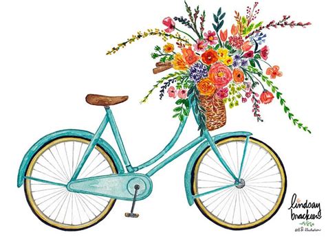 Vintage Blue Bike Bicycle Flower Basket Wall Art Print Floral Etsy