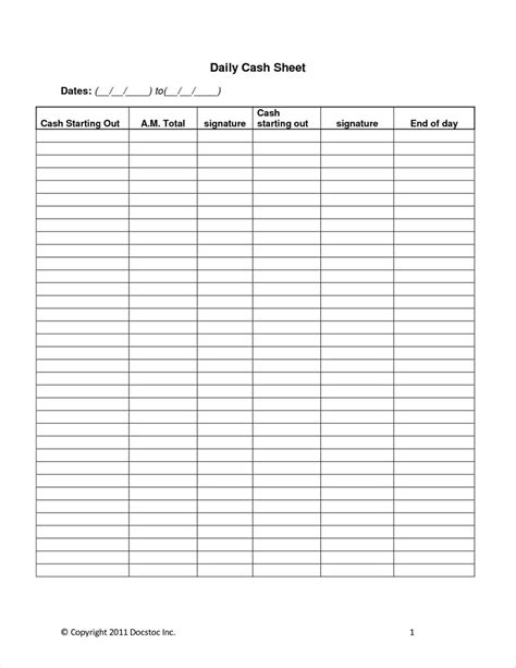 Daily Cash Sheet Template Sample Templates Sample Templates