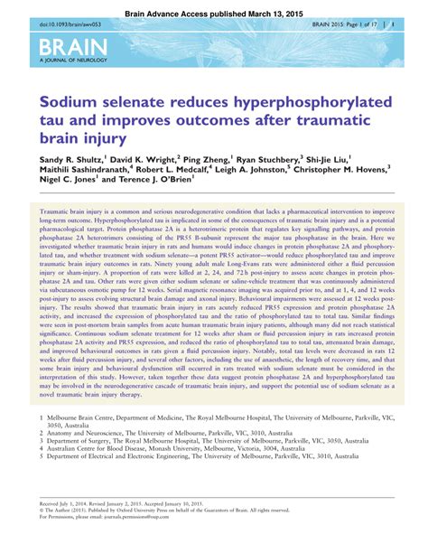 Pdf Sodium Selenate Reduces Hyperphosphorylated Tau And Improves