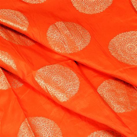 Buy Orange And Golden Circular Design Two Tone Pure Banarasi Silk