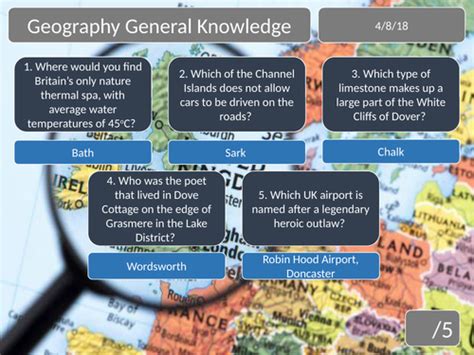 Geography General Knowledge 5 Question Quiz Teaching Resources