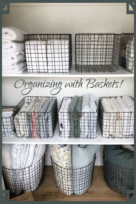 Some Baskets Are Stacked On Top Of Each Other And The Words Organizing