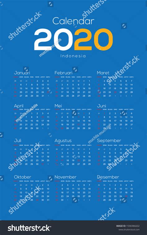 Kalender Indonesia 2020 Indonesian Calendar 2020 Stock Vector Royalty