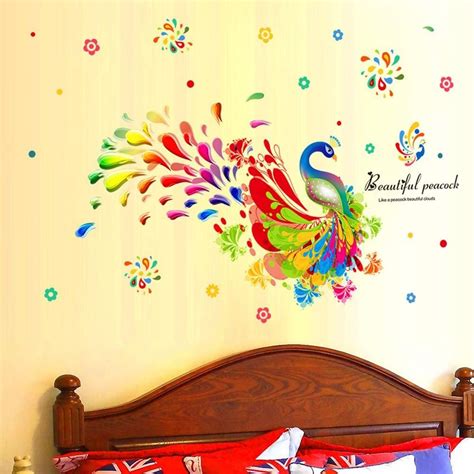 Colorful Peacock Removable Wall Mural Decal Wall Mural Decals Removable Wall Murals Wall