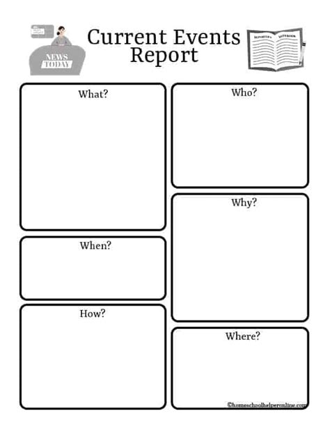 Printable Current Events Report Journal For 3rd To 12 Grades