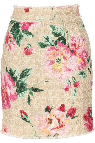 Dolce Gabbana Peony Print Woven Cotton Blend Mini Skirt NET A