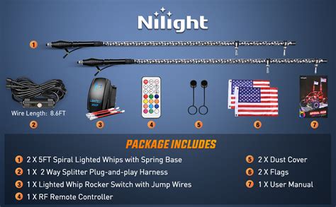 Nilight 2pcs 5ft Spiral Rgb Led Whip Light With Spring Base