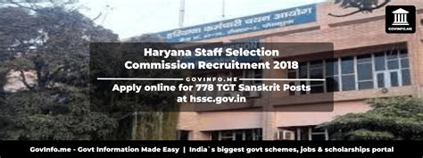 haryana staff selection commission recruitment 2018 apply online for 778 tgt sanskrit posts at