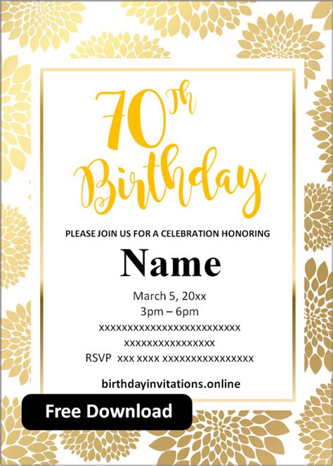 Free Printable 70th Birthday Invitations Templates Party Invitation