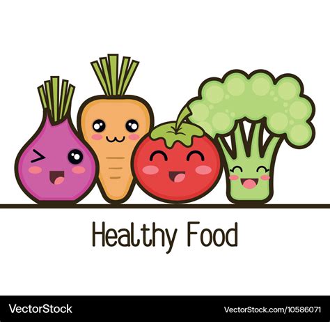 Set Cartoon Healthy Food Vegetables Design Vector Image