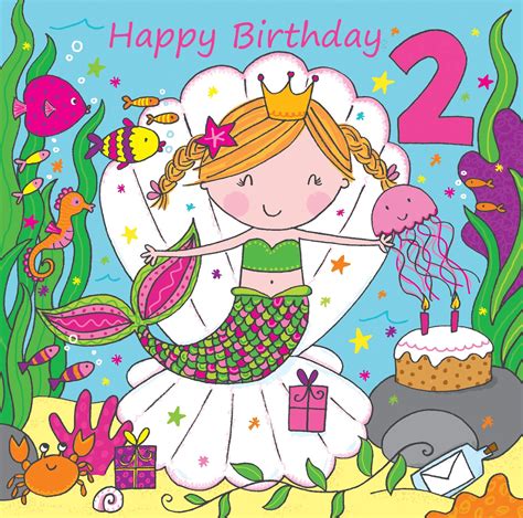 buy twizler 2nd birthday card for girl with cute mermaid and glitter two year old age 2 card