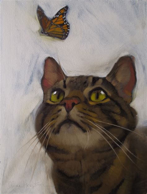 Diane Hoeptner Cat And Butterfly Ii Original Oil Painting