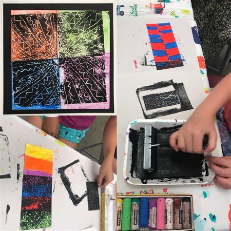 Printmaking Elementary Art Project With Oil Pastels And Foam Plates