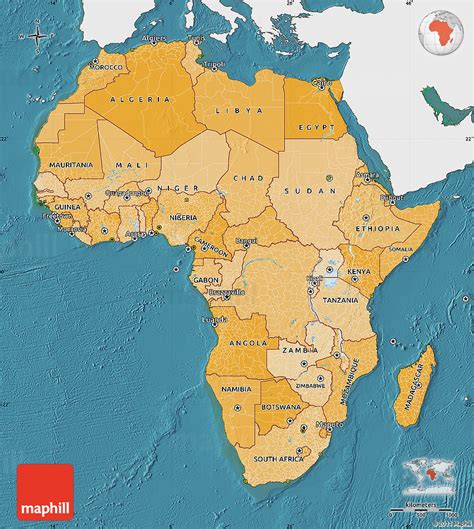 Political Shades Map Of Africa Single Color Outside Satellite Sea