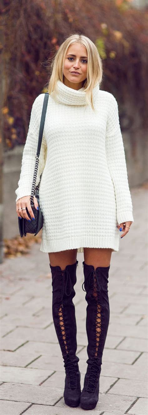 7 make an oversized sweater or a sweater dress look sexier by adding otk lace up boots