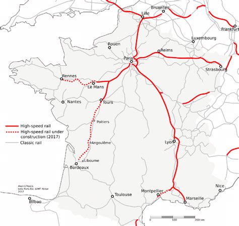 Map Of French High Speed Rail Network Opened And Under Construction In