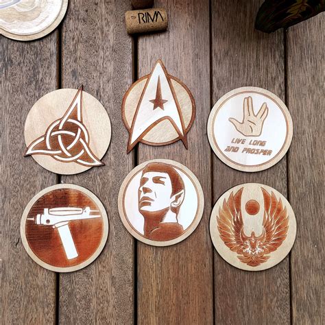 Star Trek Coaster Set Of 6 Wood Cup Holder Etsy