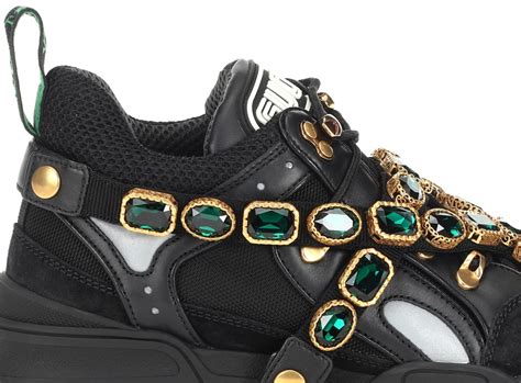 Gucci Flashtrek Crystals Black Duyet Fashion