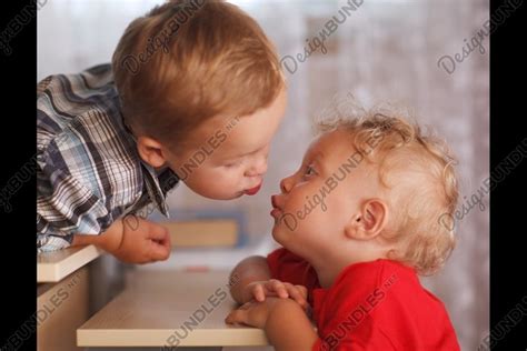 cute siblings two little brothers are kissing 947940