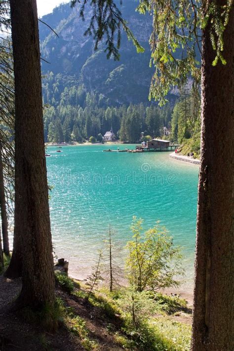 Dolomites Alps Lake Prags South Tyrol Italy Stock Image