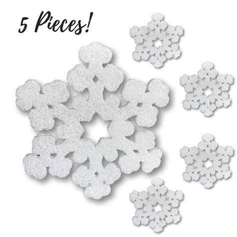 Styrofoam Snowflake Decorations Set Of 5 Large White Glitter