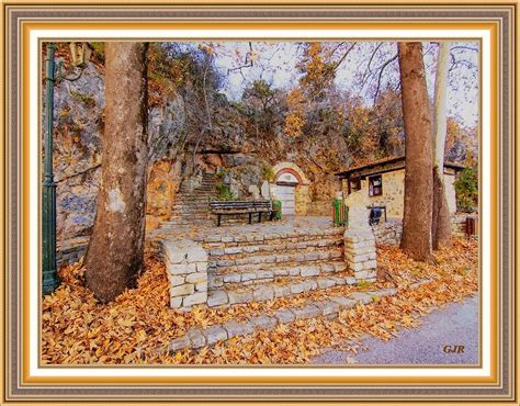 Autumn Scene Near A Museum Entrance L A S With Printed Frame Digital