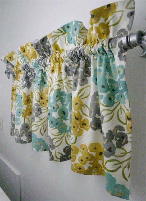 The curtains can be used on a curtain rod or a curtain track. Turquoise, Grey, Yellow Gold Valance for the Kitchen ...