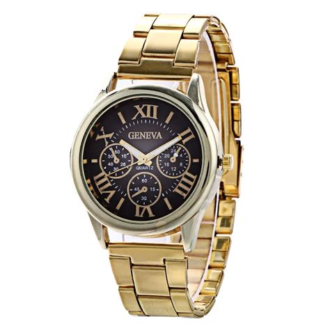 Classic Golden Geneva Stainless Steel Watch Women Casual Analog Quartz Ladies Dress Wristwatches