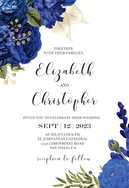 Blue Bouquets Wedding Invitation Template Greetings Island