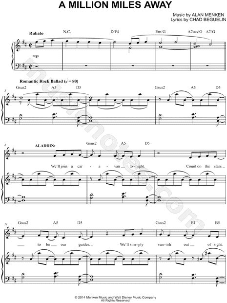 A Million Miles Away From Aladdin The Musical Sheet Music In D