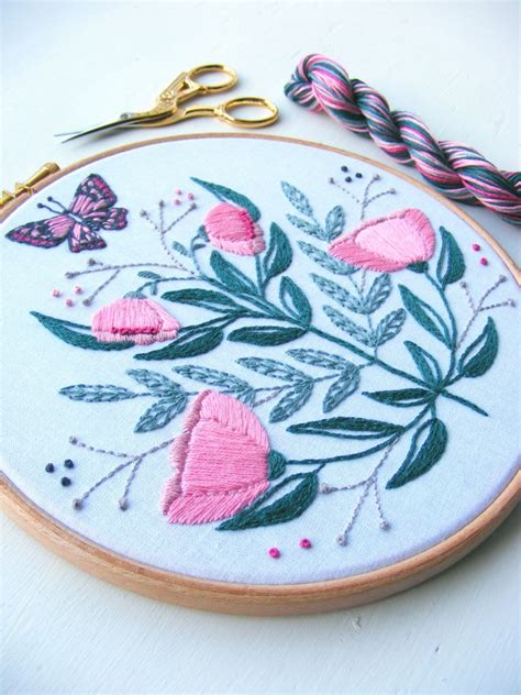 Butterfly And Flower Embroidery Kit Flower Folk Artmodern Etsy Uk