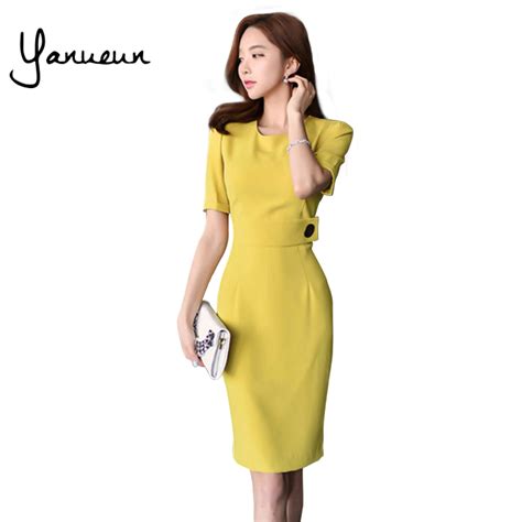 Yanueun Korean Fashion 2017 Women Dress Summer Ol Graceful Bodycon Dresses Short Sleeve Brief