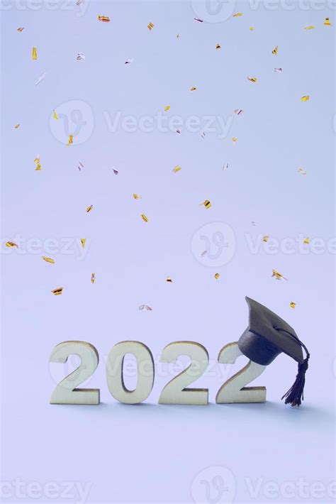 Graduation 2022 Wearing Graduate Hat On A Wooden 2022 Number On Very