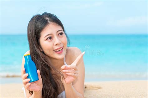 Woman Wearing Bikini Clothing Lying On Beach Stock Image Image Of Korean Cream 102063331