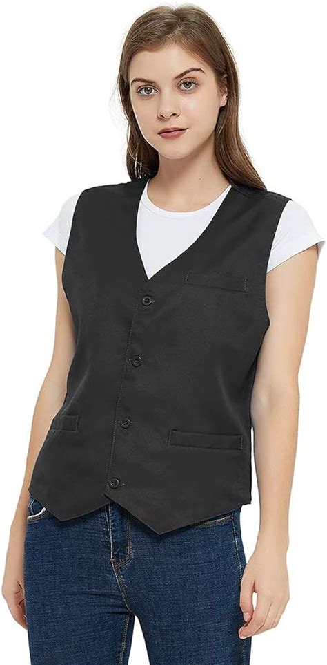 Toptie Unisex Button Vest Work Wear Uniform Vest Black L Uk Clothing